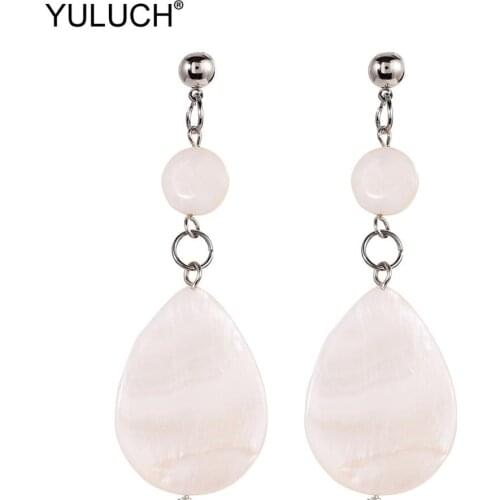 YULUCH Fashion Pom Pom Pompom Stud Earrings For Women Summer Beach Trendy Natural Shell Long Statement Earrings Wedding Party