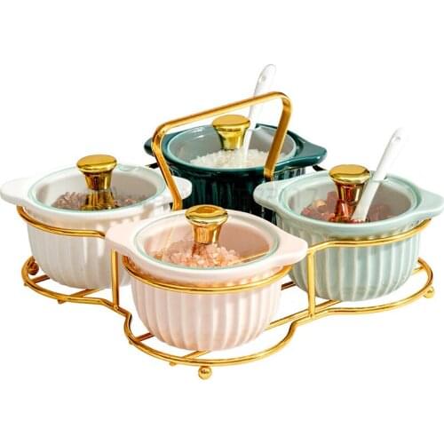 Kitchen storage combination with handle oil and salt can shelf light luxury mixed color ceramic seasoning can seasoning box