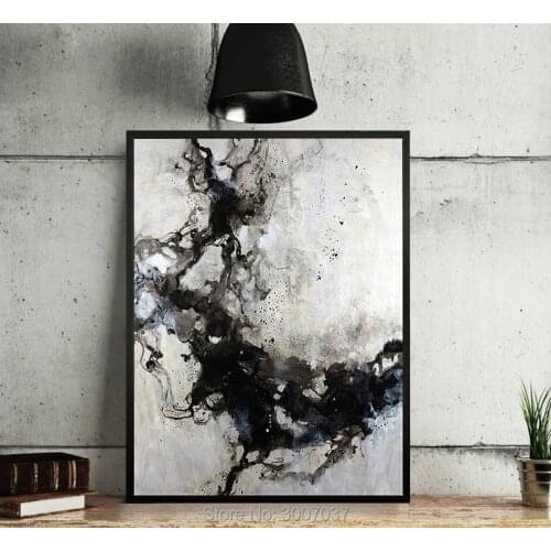 Handmade thick knife high quality Modern Abstract Fine Artwork Canvas Black and white ink Bedroom artwork Wall Oil Painting