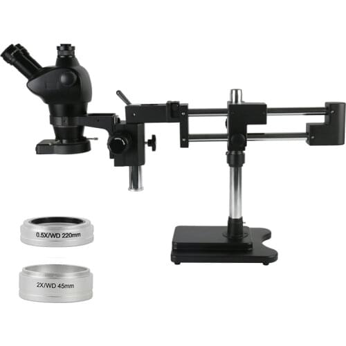 4X-100X Simul-focal Stereo Parfocal Trinocular Microscope Double Boom Stand 144 Led Lights For Cellphone PCB Electronic Repair