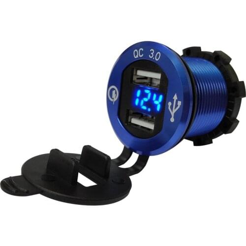 Universal 12V-24V Quick Charge QC 3.0 with LED Voltmeter Dual USB Charger Socket Outlet Power Adapter for Car Boat Motorcycles