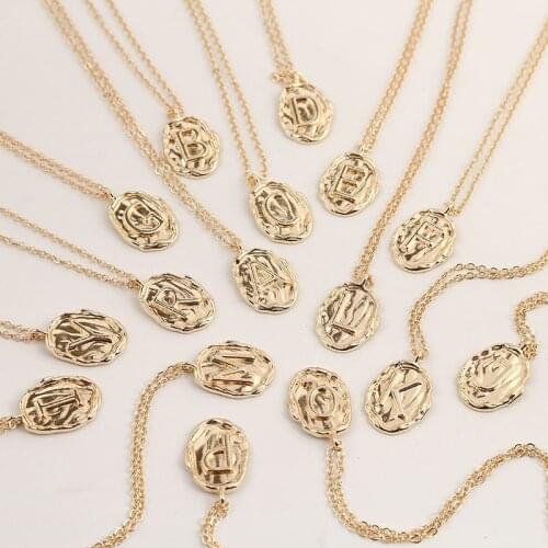 ZA Necklace Simple Oval Metal Nameplate A-Z Letter Necklaces Pendants For Women Fashion Gold Color O-chain Necklace Jewelry
