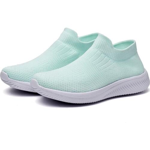 Women Sneaker Fashionable Femal Breathable Outdoor Sock Shoes Solid Color Fly Woven Lightweight Sports Running Casual Shoes