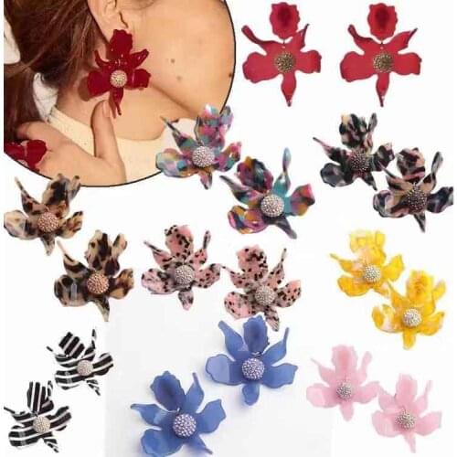 Amybaby Luxury Fashion Lily Flower Crystal Resin Womens Beautiful Clip Earring Enamelled Glaze Jewelry For Party