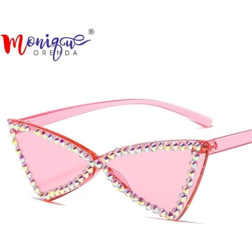 Cat Eye Sunglasses Women Fashion Candy Colors Lens Sun Glasses Women Party Eyewear Oculos Triangle Rhinestone Decoration Eyewear
