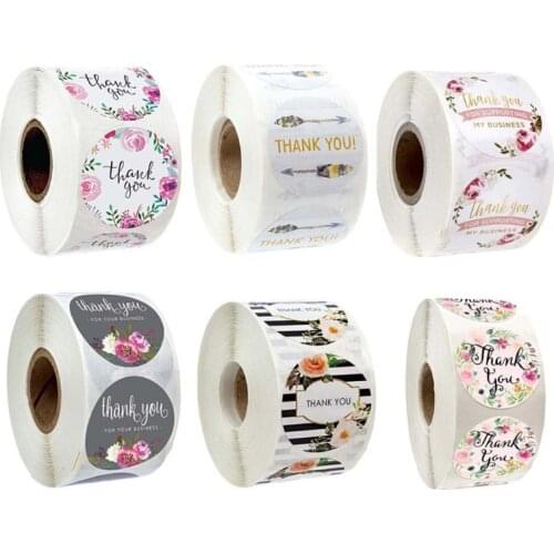 1roll (500pcs) Floral Thank You for Your Business Stickers Baking Package Seal Labels Wedding Scrapbooking Stationery Sticker
