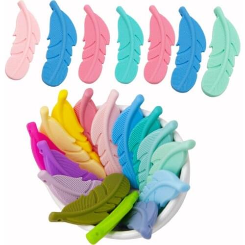 Cute-idea 10pcs Feather Silicone Beads Baby Teether BPA Free Handmade Chewable Sensory Pacifier Clip Jewelry For Baby Toys