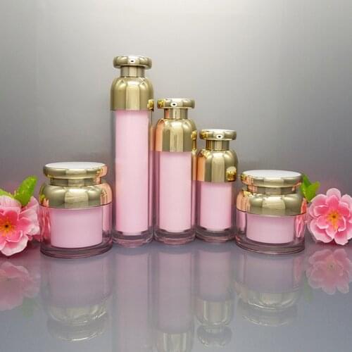 15ml 30ml 50ml Empty Acrylic Pink Gold Essence Vacuum Pump Bottle 30g 50g Makeup Cream Jar Empty Cosmetic Container