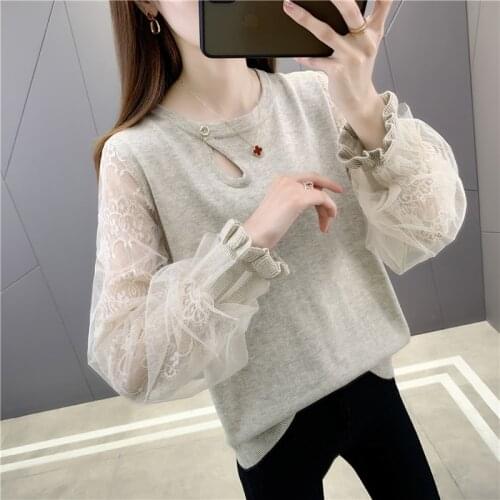 2021 Real Time-limited Room 197582 On The 2 Row 6 】 Make Stitching Bud Silk Gauze Round Collar of Spring Sleeve Knit 48