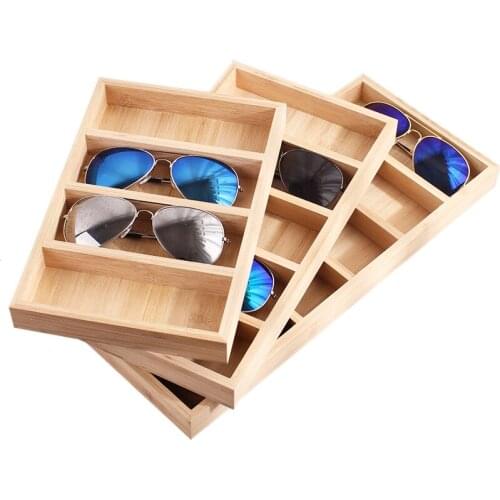Bamboo Jewelry Display Glasses Tray Ring Earring Necklace Pendant Organizer Jewelry Sun Glasses Storage Display Tray
