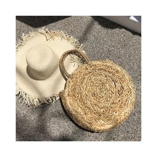 2018 New Natural hand-woven big straw bag round popularity straw Women Shoulder Bag beach holiday bag Ladies Tote large handbag