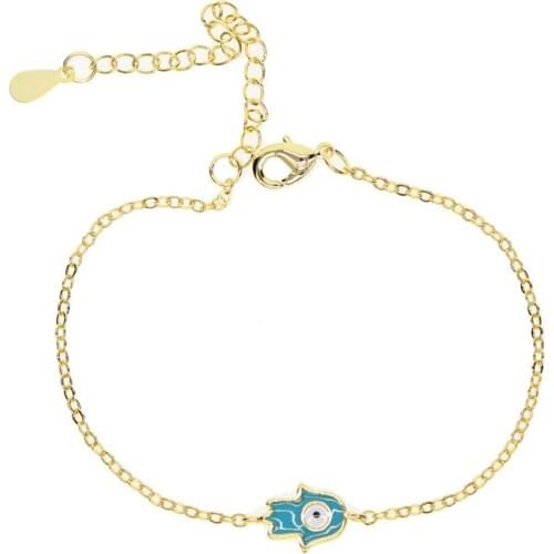 Beautiful birthday gift bracelet with blue enamel hand charm bracelet for girlfriend hamsa eye charm bracelet
