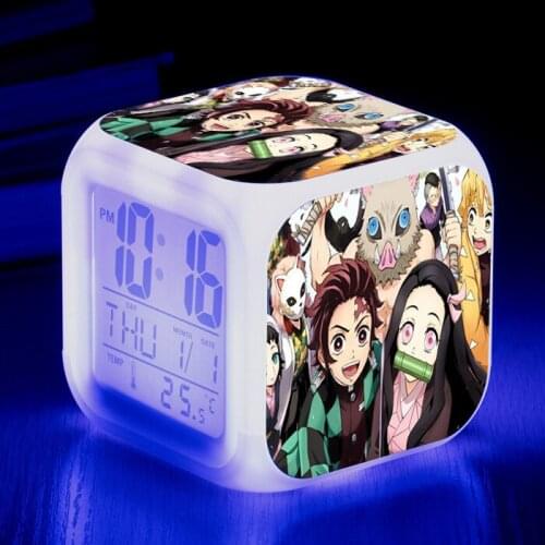 Kids Cute Cartoon 3D Out of the blade Print Alarm Clock 7 Color Glowing LED Digital Clock Kids Birthday Gift Multifunction Touch