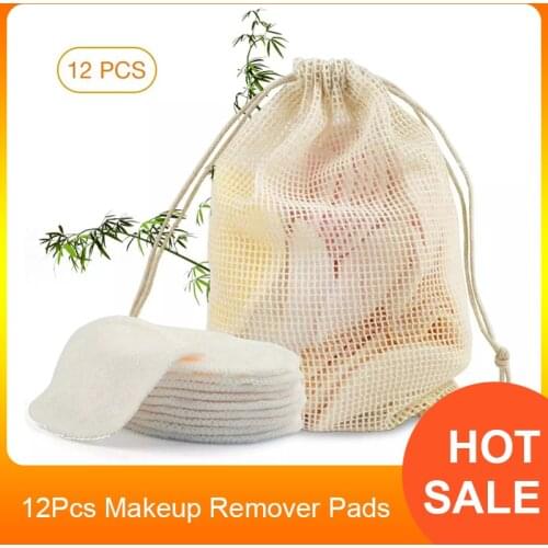 12Pcs Makeup Remover Pads Reusable Cotton Pads Make Up Facial Remover Bamboo Fiber Facial Skin Care Nursing Pads Skin Cleaning