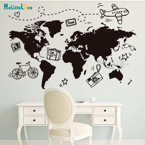 Travel World Map Decal Adventure Wanderlust Design for Home & Office Home Creative Removable Wall Stickers BD489