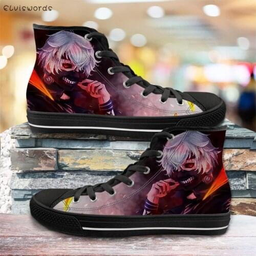 ELVISWORDS Cool Anime Tokyo Ghoul Prints Japanese High Top Canvas Shoe 2021 Spring Casual Girl Sneakers Comfort Vulcanized Shoes