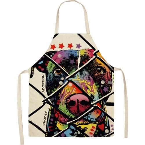 Cartoon Dog Aprons Cotton Linen Home Cooking Baking Coffee Shop Cleaning Accessory Kitchen Apron Pinafore Cleaning Tools