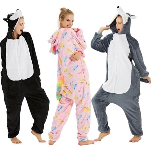 Flannel Kigurumi Onesies for Women Pajamas 2020 Winter Animal Cat Pyjamas Adult onesies Cosplay Flannel Sleepwear