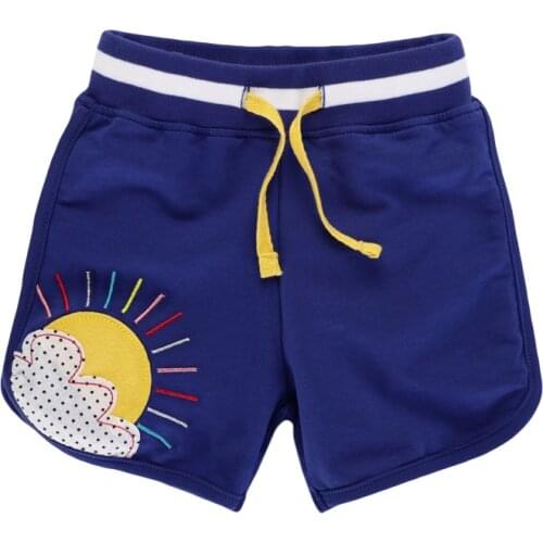 Little Maven New Summer Kids Blue Sun Pink Star Applique Quality Cotton Knitted Drawstring Girls Casual Elastic Waist Shorts