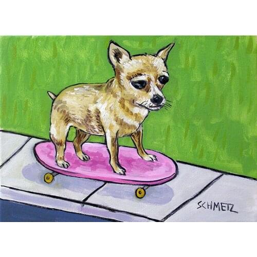 Chihuahua skate boarding room decor art print Canvas Painting Posters and Prints Animals Wall Art Pictures for Unframed