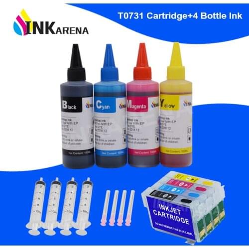 INKARENA T0731 XL Printer Ink Cartridge + 400ml Ink For Epson Stylus C79 C90 C92 C110 CX3900 CX3905 CX4900 CX4905 CX5500 CX9300F