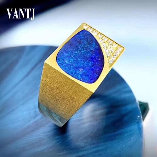VANTJ Real 10K Yellow Gold Rings Sterling Natural Opal from Australia with Diamond for Man Women Party Gift Customized Jewelry