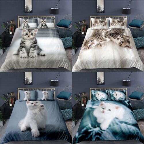Luxury 3D Pet Cat Print 2/3Pcs Bedding Sets Comfortable Animal Duvet Cover Pillowcase Home Textile Queen and King EU/US/AU Size