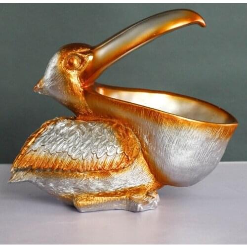 Creative Resin Pelican Statue Key Candy Container Cell Phone Holder Desk Decor