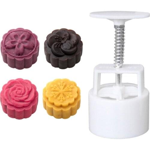 Round Flower Mooncake Mold Hand Pressure Fondant Moon Cake Mould 5style Festival DIY Decoration Baking Tools Kitchen Gadget Sets
