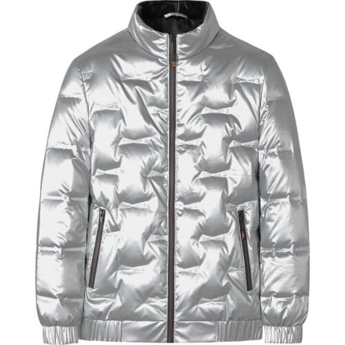 Mens Down Jacket Fashion Glossy Stand Collar Coat High Quality Glued Quilting Padding Jacket Warm Winter Outwear Male Clothes