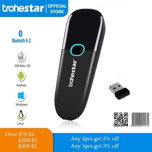 Trohestar 1D 2D Mini Barcode Scanner CCD Inventory Counter Compatible 2.4Hz Wireless Bluetooth Handheld Bar Code Reader Scannes