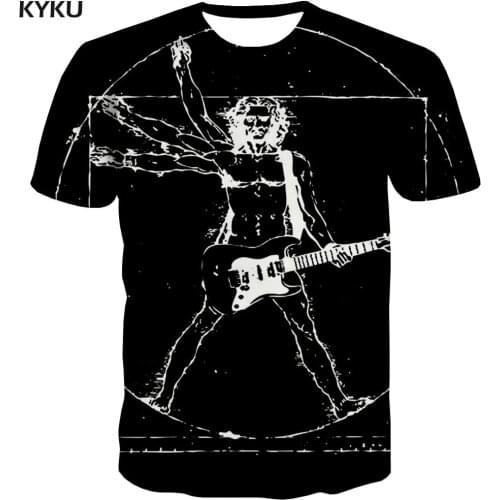 KYKU Brand Music T shirt Men Skeleton T-shirts 3d Art Anime Clothes Black Tshirt Printed Short Sleeve T shirts New Style