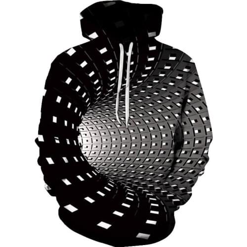 2021 Mens Hoodie Sweatshirt Harajuku Men And Women 3D Square Black And White Check Pattern Design Vertigo Printed Hoodies Tops
