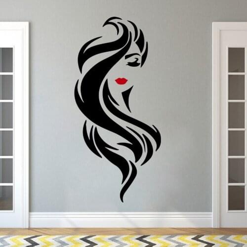 Wall Decals Vinyl Beauty Salon For Ladys Red Lips Hair Hairdo Barbers Beautiful Hairdresser Stickers Livingroom decor HJ0003