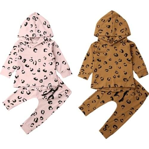 New Leopard Infant Baby Girl Clothes Hooded Tops+Leggings Pants Outfits Tracksuit