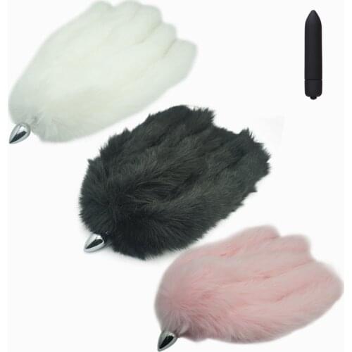 New match Metal anal beads butt plug with 5 piece fox tail silicone eggs erotic gay BDSM cosplay party game insert Anus Sex toy