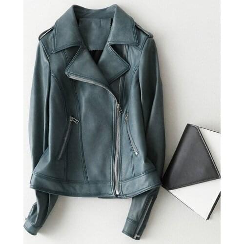 Spring Autumn Vintage Sheepskin Coat Female Streetwear 100% Real Leather Coats Korean Moto & Biker Natural Genuine Leather 69017