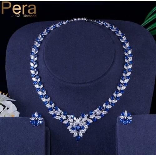 Pera CZ Elegant Royal Stone Bridal Wedding Accessories Big Marquise Shape Blue Cubic Zirconia Jewelry Sets For Brides J037