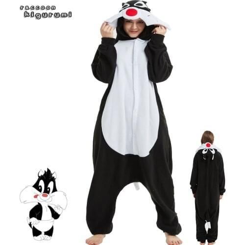 Animal Cosplay Pajama Black Wolf Boy Girl Unicorn Dasha cat Winter Halloween Cartoon Onesie Unisex Raccoon Kigurumi Adult
