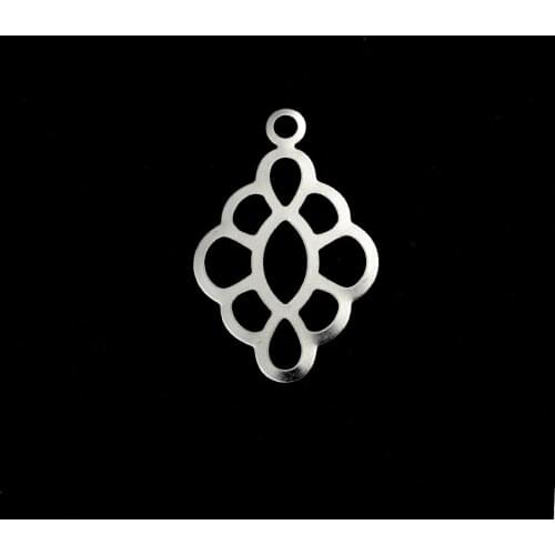 304 Stainless Steel Charms Rhombus Silver Color Filigree 23mm x 15mm, 10 PCs