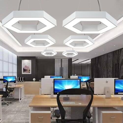 Simple Modern Decorative Hollow Hexagonal Hanging Wire LED Ceiling Lamp For Studio Office Room Conference Room Dance Room Office