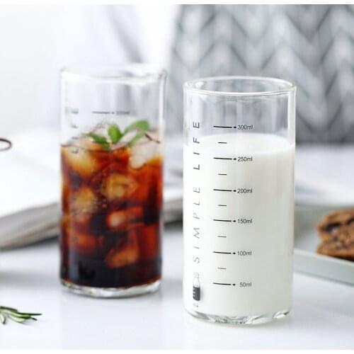 Transparent graduated milk cup thickened heat-resistant glass measuring cup 300ml breakfast cup glass graduated cup