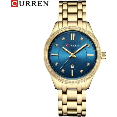 CURREN Top Brand Womens Watches With Rhinestones Elegant Full Steel Analog Quartz Clock Ladies Casual Waterproof Wristwatch