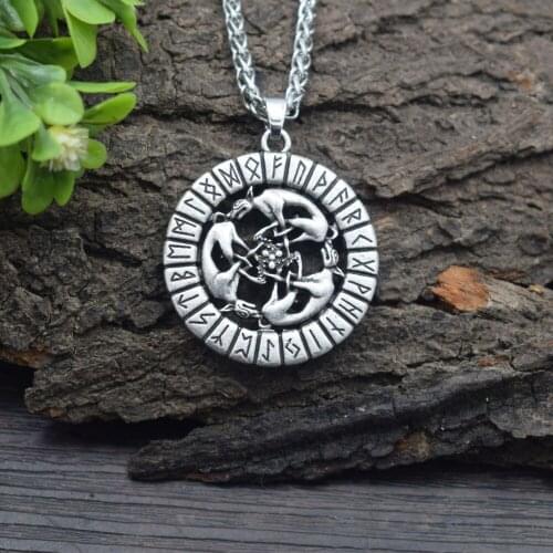 SanLan 12pcs Nordic viking Three Wolves in Runic Circle necklace