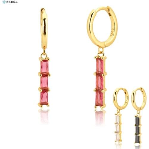 Kikichicc 100% 925 Sterling Silver Pink Zircon Line Drop Earring Piercing Pendiente Luxury Piercing 2020 Fashion Fine Jewelry