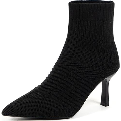 Nice Winter Sock Sexy Knitting Stretch Boots High Heels for Women Vogue Shoes Female Stripe Autumn Ankle Boots Booties