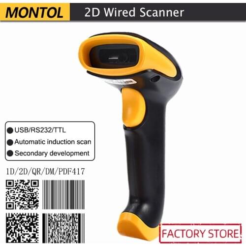 Montol BarCode Scanner USB / RS232 Handheld Barcode Scanner 1D / 2D QR PDF417 Barcode MT-410