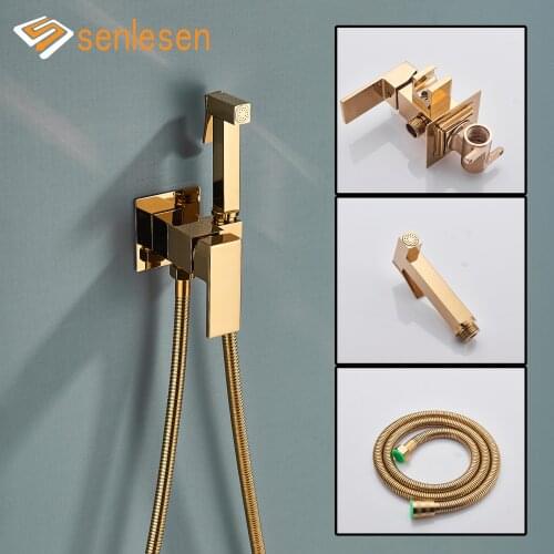 Senlesen Bidet Faucet Golden Brass Sprayer Nozzle Hot and Cold Mixer Tap Para Bathroom Cleaning Faucets