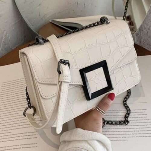 Chain Stone Pattern PU Leather Crossbody Bags for Women 2021 Small Shoulder Simple Bag Female Luxury Handbags and Purses