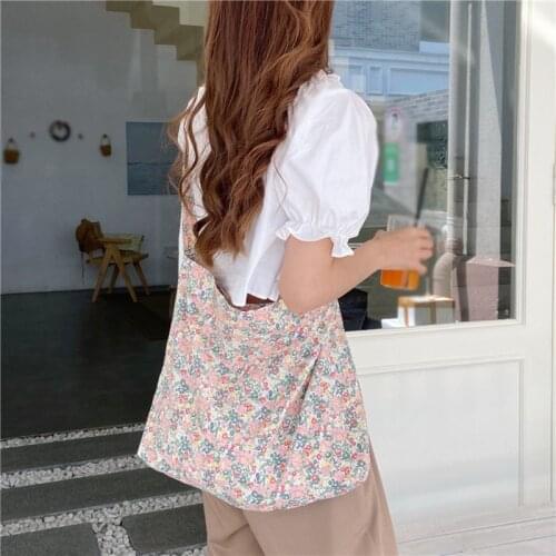 2020 New Floral Print Tote Large Capacity Canvas Shoulder Bag Portable Environmental Protection Bag Handbag